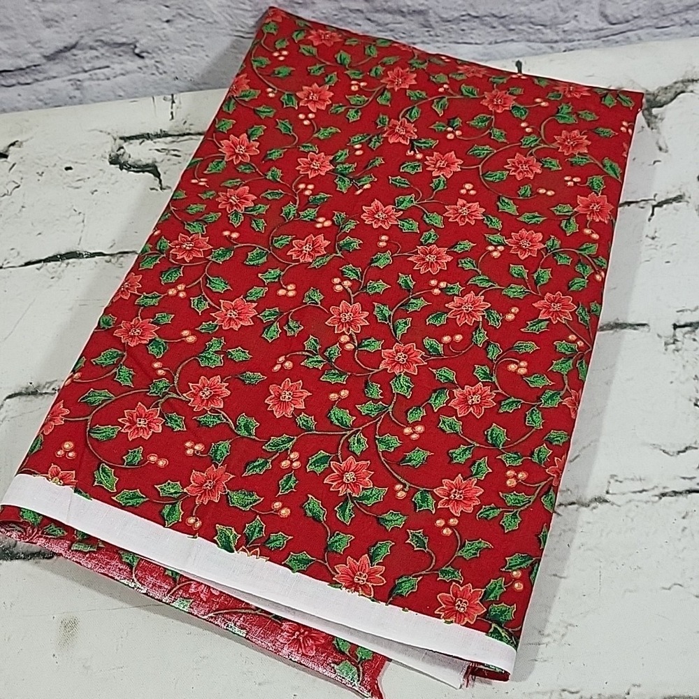 Kessler Concord Fabric Traditional Holiday Floral Red Green 44"‎ X 1yrd Crafts